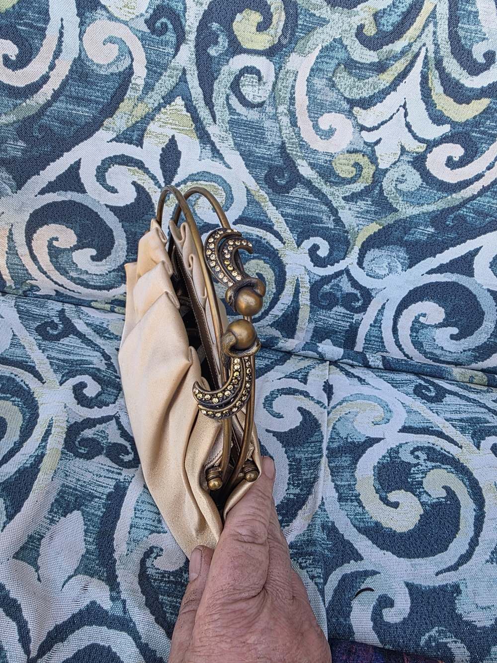 Rodo Cream Satin Clutch with Ornate Gold Frame